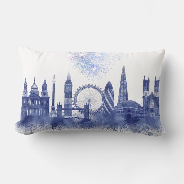 London Skyline - Waterverf Blue Kussen (Voorkant)