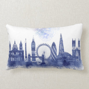 London Skyline - Waterverf Blue Kussen
