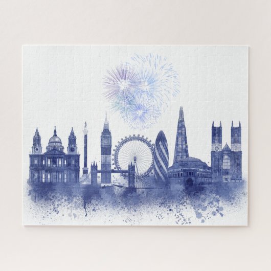 London Skyline - Waterverf Blue Legpuzzel (Horizontaal)