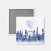 London Skyline - Waterverf Blue Magneet (Voorkant / Achterkant)