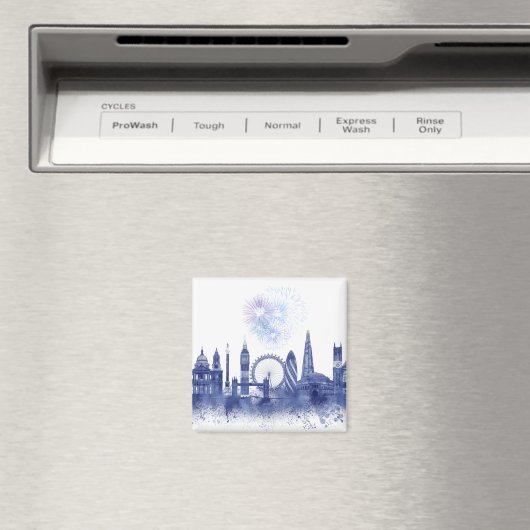 London Skyline - Waterverf Blue Magneet (Insitu (Vaatwasser))