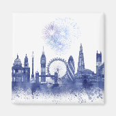 London Skyline - Waterverf Blue Magneet (Voorkant)
