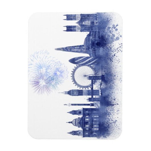 London Skyline - Waterverf Blue Magneet (Verticaal)