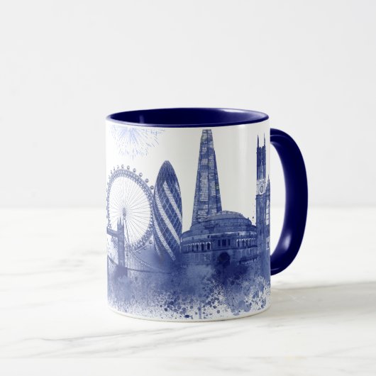London Skyline - Waterverf Blue Mok (Voorkant rechts)