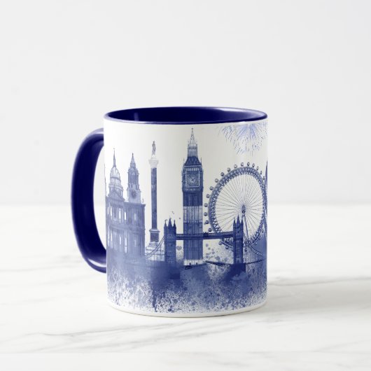 London Skyline - Waterverf Blue Mok (Voorkant links)
