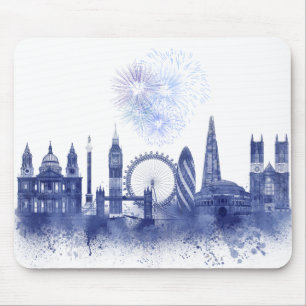 London Skyline - Waterverf Blue Muismat