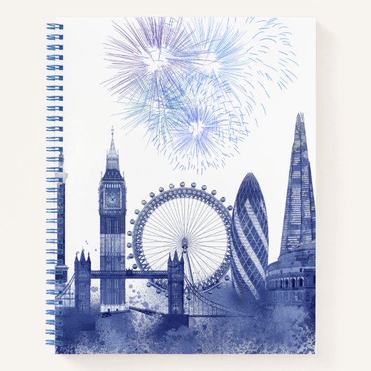 London Skyline - Waterverf Blue Notitieboek (Voorkant)