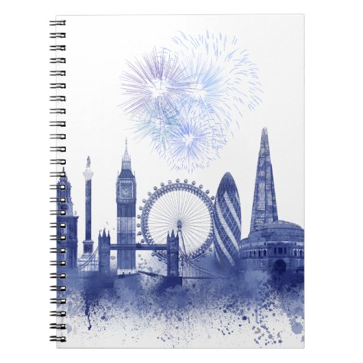 London Skyline - Waterverf Blue Notitieboek (Voorkant)