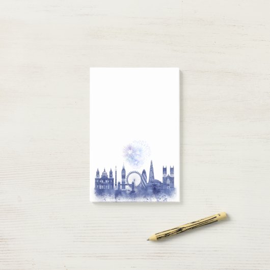 London Skyline - Waterverf Blue Post-it® Notes (Op bureau)