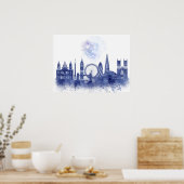London Skyline - Waterverf Blue Poster (Keuken)