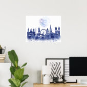 London Skyline - Waterverf Blue Poster (Thuiskantoor)
