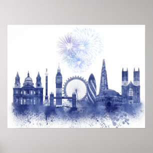 London Skyline - Waterverf Blue Poster