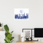 London Skyline - Waterverf Blue Poster (Thuiskantoor)
