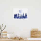 London Skyline - Waterverf Blue Poster (Keuken)