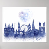 London Skyline - Waterverf Blue Poster (Voorkant)