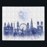 London Skyline - Waterverf Blue Puzzel<br><div class="desc">London Skyline Waterverf Splash Blue van Fab Funky. Kenmerken beroemde mijlpalen uit Londen in een waterverf stijl.</div>