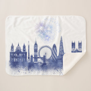 London Skyline - Waterverf Blue Sherpa Deken