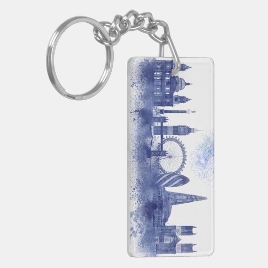 London Skyline - Waterverf Blue Sleutelhanger (Voorkant Links)