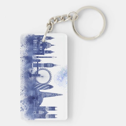 London Skyline - Waterverf Blue Sleutelhanger (achterkant)