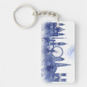 London Skyline - Waterverf Blue Sleutelhanger (Voorkant)