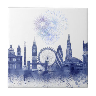 London Skyline - Waterverf Blue Tegeltje
