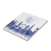 London Skyline - Waterverf Blue Tegeltje (Zijkant)
