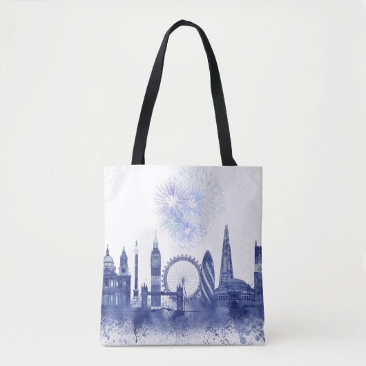 London Skyline - Waterverf Blue Tote Bag (Voorkant)