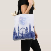 London Skyline - Waterverf Blue Tote Bag (Dichtbij)