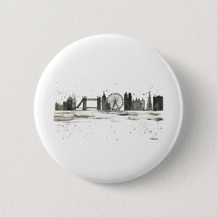 London skyline waterverf ronde button 5,7 cm