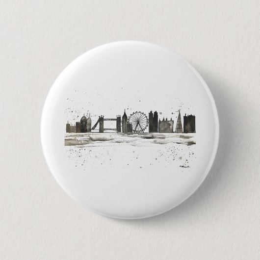 London skyline waterverf ronde button 5,7 cm (Voorkant)