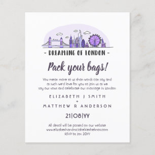 LONDON Skyline Wedding Handgetekende Budget Invite