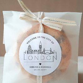 London Skyline | Welkomstbericht voor bruiloft Ronde Sticker
