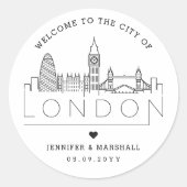 London Skyline | Welkomstbericht voor bruiloft Ronde Sticker (Voorkant)