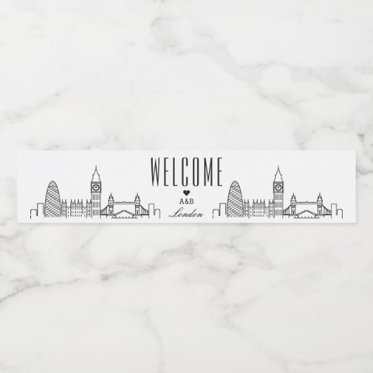London Skyline | Welkomstbericht Waterfles Etiket (Enkel label)