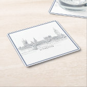 London Skyline with Big Ben Blue Ink Sketch Kartonnen Onderzetters (Schuin)