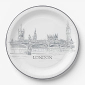 London Skyline with Big Ben Blue Ink Sketch Papieren Bordje (Voorkant)