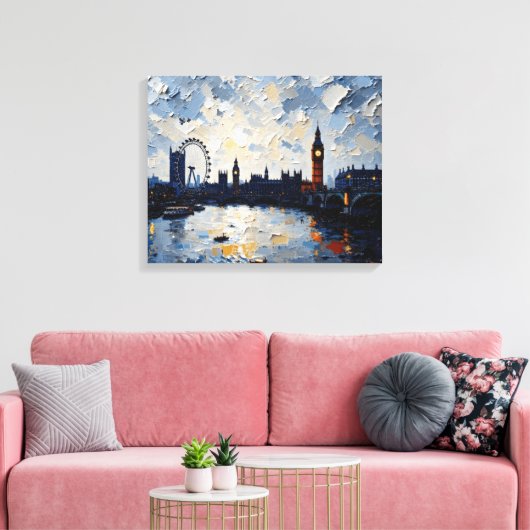 London Skyline Wrapped Canvas | impasto-olieverf (Insitu (Woonkamer))
