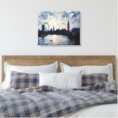 London Skyline Wrapped Canvas | impasto-olieverf Afdruk (Insitu (Slaapkamer))