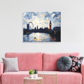 London Skyline Wrapped Canvas | impasto-olieverf Afdruk (Insitu (Woonkamer))