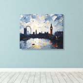 London Skyline Wrapped Canvas | impasto-olieverf Afdruk (Insitu (Houten vloer))