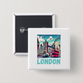 London-Sticker Vierkante Button 5,1 Cm (Voorkant /achterkant)