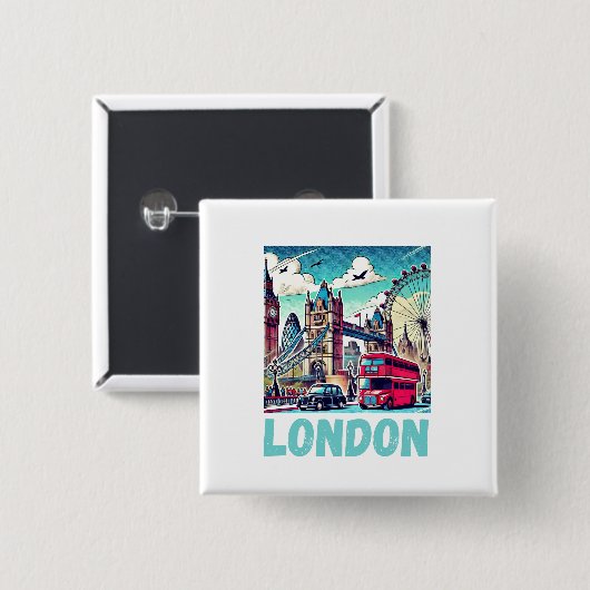 London-Sticker Vierkante Button 5,1 Cm (Voorkant /achterkant)
