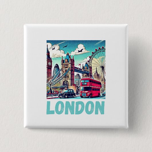 London-Sticker Vierkante Button 5,1 Cm (Voorkant)