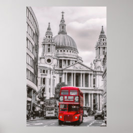 London street scene red London bus kleurde kunst o Poster