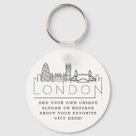 London Stylized Skyline | Aangepaste slogan-Sleute Sleutelhanger