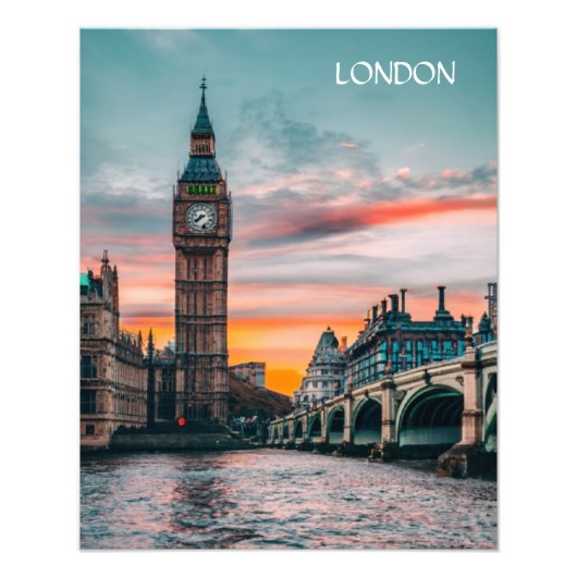 London Sunset Silhouette Foto Afdruk (Voorkant)