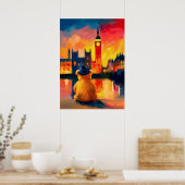 London Teddy Beanie Sunset Thames Reflection Poster (Keuken)