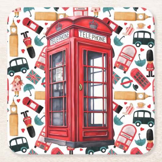 London Telephone Booth Kartonnen Onderzetters (Voorkant)
