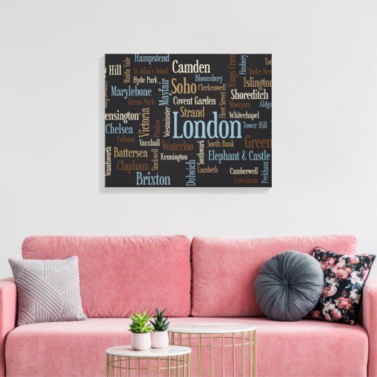 London Text Map Canvas Afdruk (Insitu (Woonkamer))