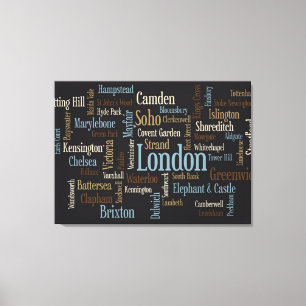 London Text Map Canvas Afdruk
